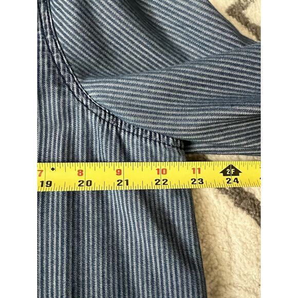 SUNDANCE Kenza Floral Cross Stitch Embroidered Chambray Striped Tunic Blouse L - Picture 11 of 12